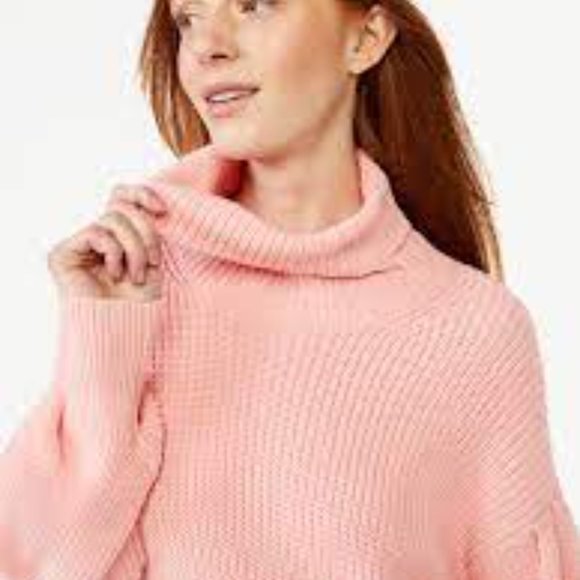 Free Assembly Cowl Neck 3X Pleated Shoulder Sweater Midi Dress Pink - Picture 4 of 15